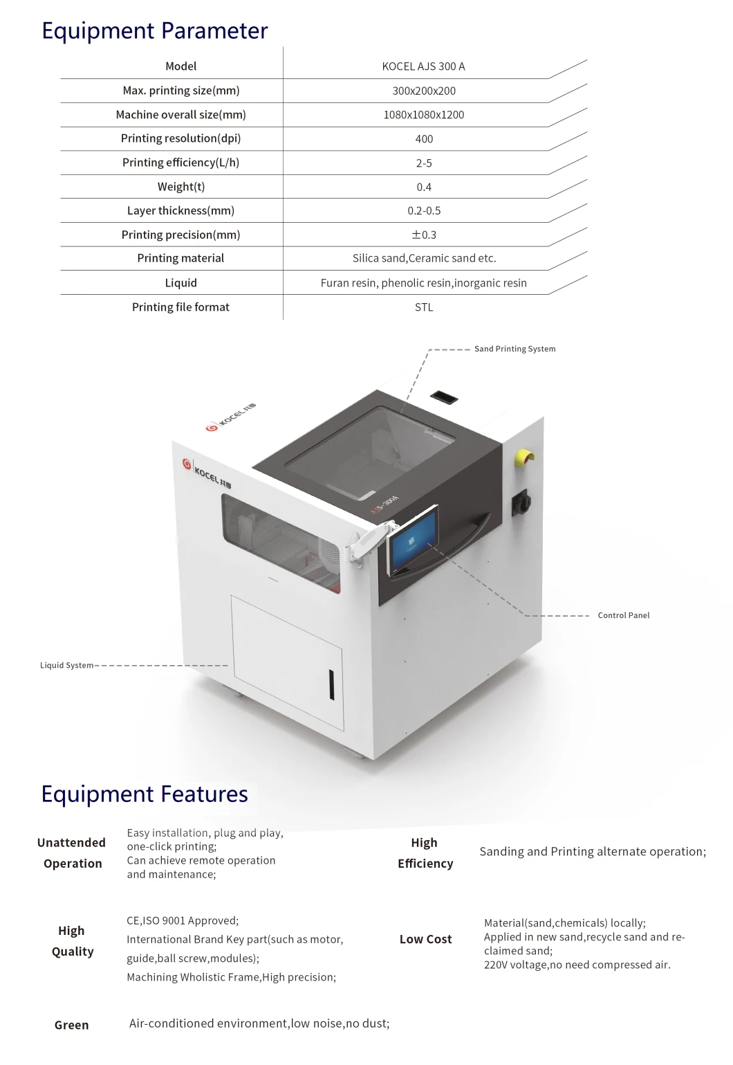 KOCEL Industrial Sand Mould 3D Printer with CE & ISO9001 Approved for Sand Mold, AJS 300A